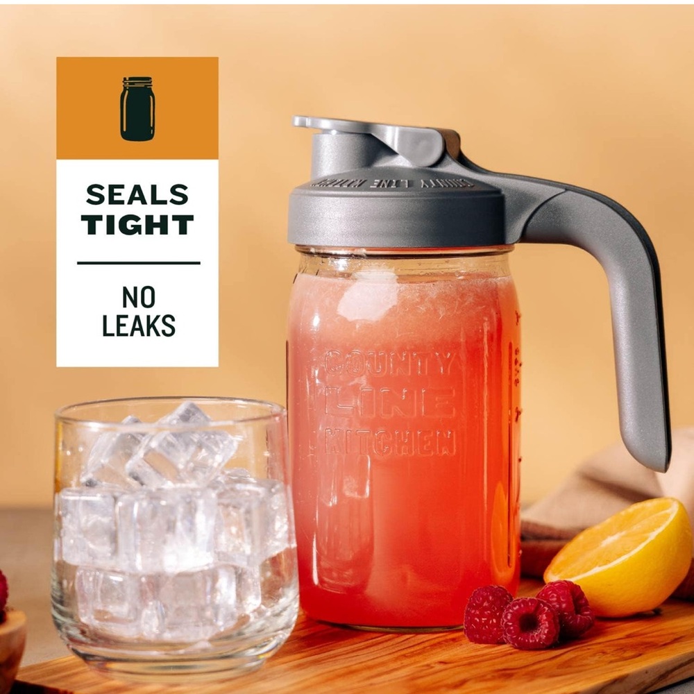 County Line Kitchen Glass Mason Jar Pitcher with Lid - Quart (32 oz) Grey Lid